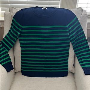 J. Crew Sweater in Navy and Green Stripes Medium
